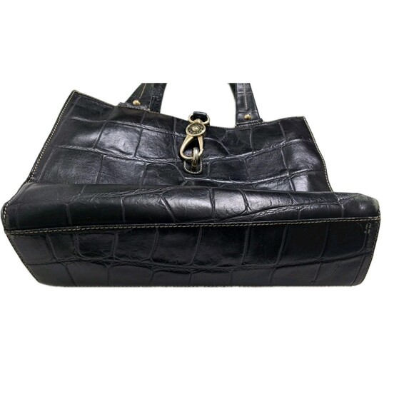 Dooney Bourke Black Crocodile Embossed Leather Logo Lock Hobo Bag Tote Alligator - Picture 4 of 14